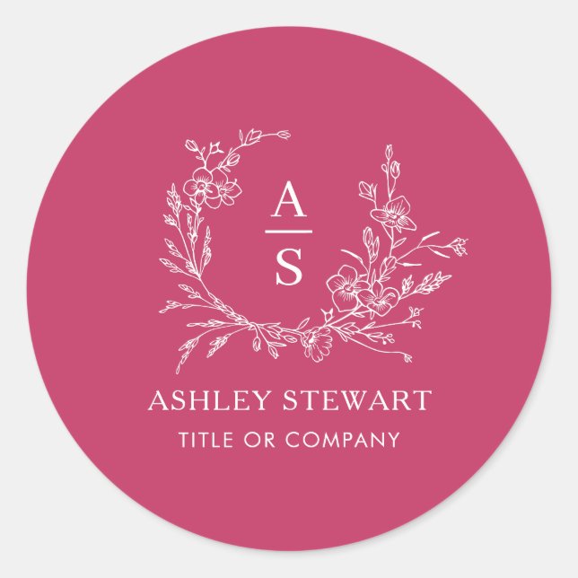 Sticker Rond Élégant Logo Monogramme Design Moderne Rose Chaud (Devant)