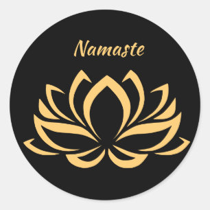 Sticker Rond Elégant Lotus or Fleur Namaste Zen Yoga