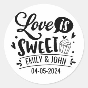 Sticker Rond Elegant Love Is Sweet calligraphy Heart