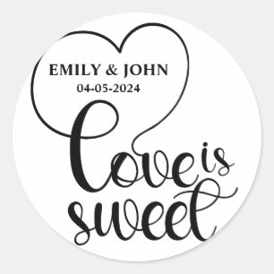 Sticker Rond Elegant Love Is Sweet calligraphy Heart