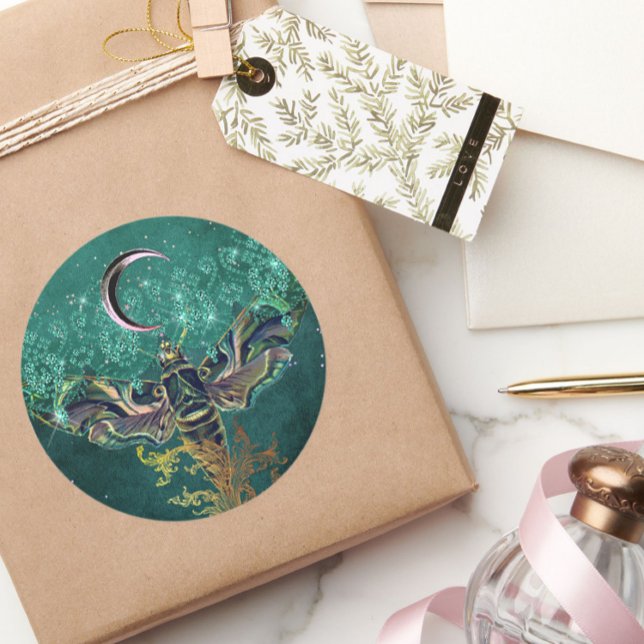 Sticker Rond Élégant lune émeraude nuit étincelante dentelle ve (Créateur téléchargé)