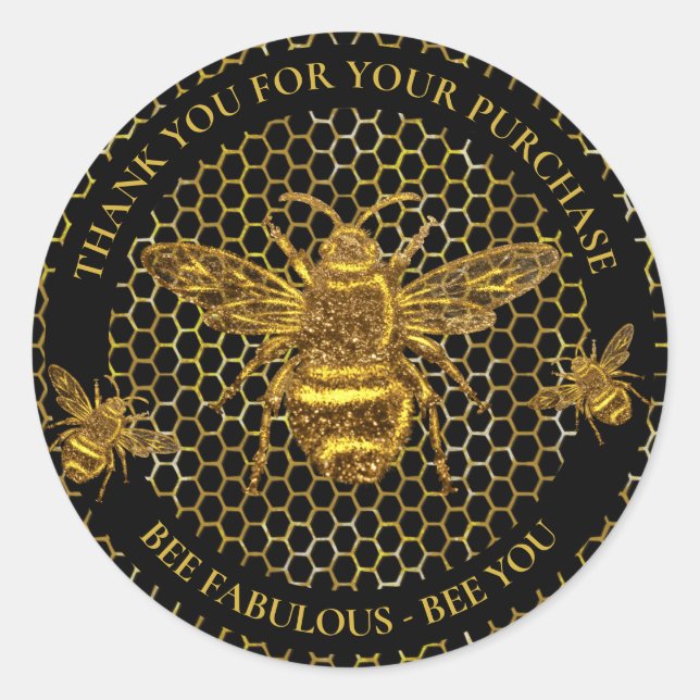 Sticker Rond Elégant Luxueux Black Gold Queen Bee Merci (Devant)