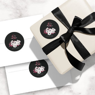 Sticker Rond Élégant Magenta noir floral