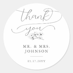 Sticker Rond Élégant Magnolia moderne Script Mariage Merci