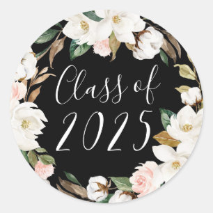 Sticker Rond Elégant Magnolias Classe de 2023 Graduation