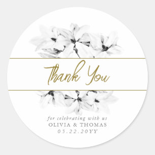 Sticker Rond Élégant Magnolias Mariage or Merci élégant
