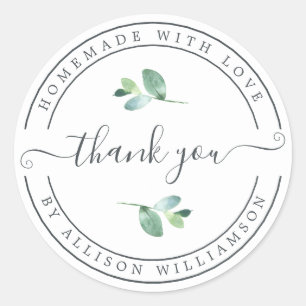 Sticker Rond Elégant Maison Fabriquée Avec Amour Merci Blanc No