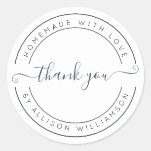 Sticker Rond Elégant Maison faite avec amour noir Merci blanc