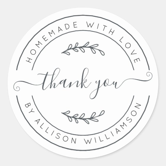 Sticker Rond Elégant Maison faite avec amour noir Merci blanc (Devant)
