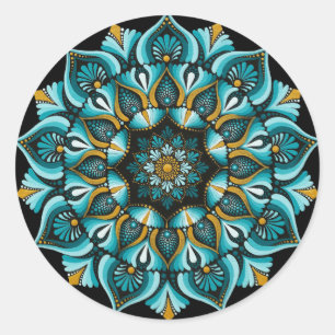 Sticker Rond Elégant Mandala bleu   Boho de géométrie sacrée   
