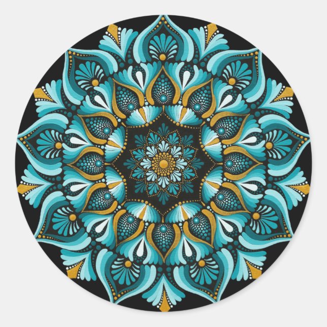 Sticker Rond Elégant Mandala bleu | Boho de géométrie sacrée |  (Devant)