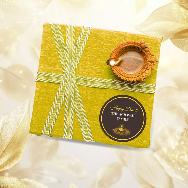 Sticker Rond Elégant mandala diya hindu coutume or diwali (Créateur téléchargé)