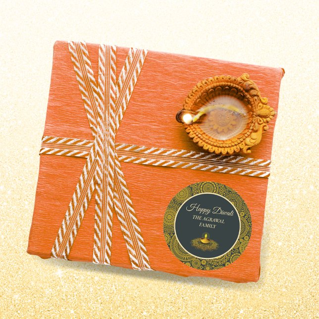 Sticker Rond Elégant mandala diyas hindu coutume or diwali (Créateur téléchargé)