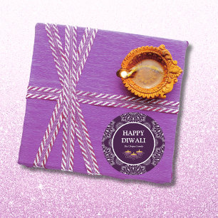 Sticker Rond Elégant mandala diyas hindu personnalisé violet di