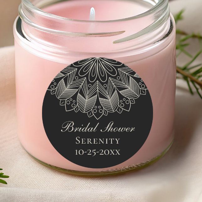Sticker Rond Elegant Mandala Indian Boho Black Bridal Shower (Créateur téléchargé)