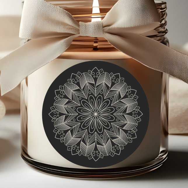Sticker Rond Elegant Mandala Indian Boho Chic Black Wedding (Créateur téléchargé)