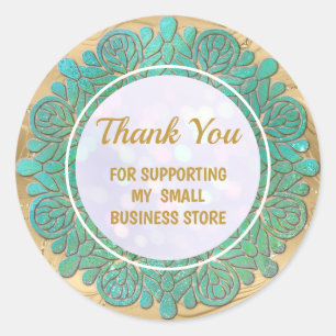 Sticker Rond Élégant Mandala Turquoise Moderne Brillante Merci