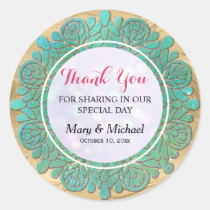 Sticker Rond Élégant Mandala Turquoise Moderne Brillante Merci
