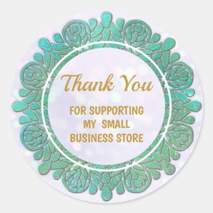 Sticker Rond Élégant Mandala Turquoise Moderne Brillante Merci