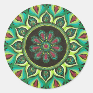 Sticker Rond Elégant Mandala Vert   Minimaliste zen bohème