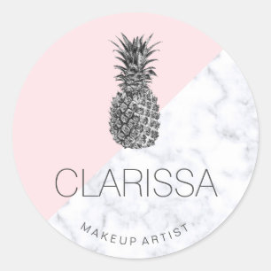 Sticker Rond Élégant maquillage moderne d'ananas rose argenté