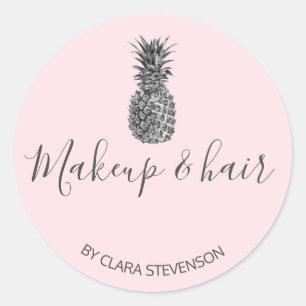 Sticker Rond Élégant maquillage moderne en ananas rose argent