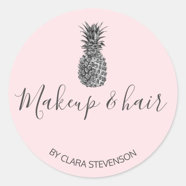 Sticker Rond Élégant maquillage moderne en ananas rose argent (Devant)