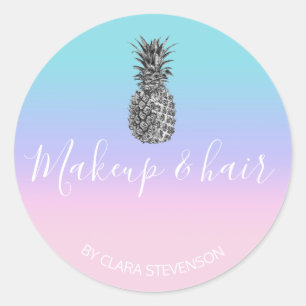 Sticker Rond Élégant maquillage moderne en ananas rose argent