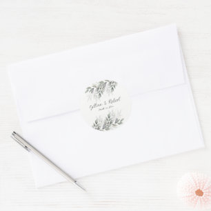 Sticker Rond Élégant mariage aux feuilles aquarelles