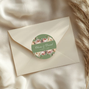 Sticker Rond Élégant mariage aux pivoines roses sauge