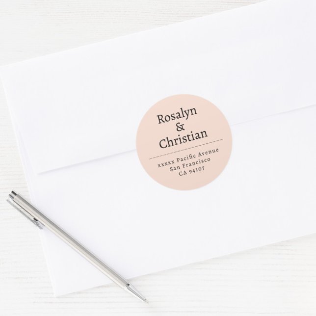 Sticker Rond Élégant Mariage beige neutre Adresse de retour (Créateur téléchargé)