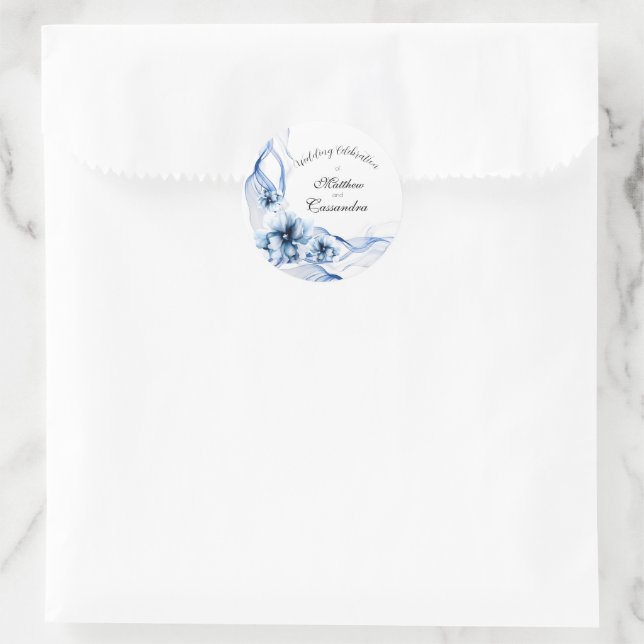 Sticker Rond Elégant Mariage bleu bleu marine (Sac)