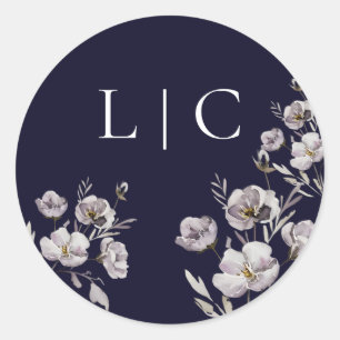 Sticker Rond Élégant mariage bleu marine fleur d'aquarelle
