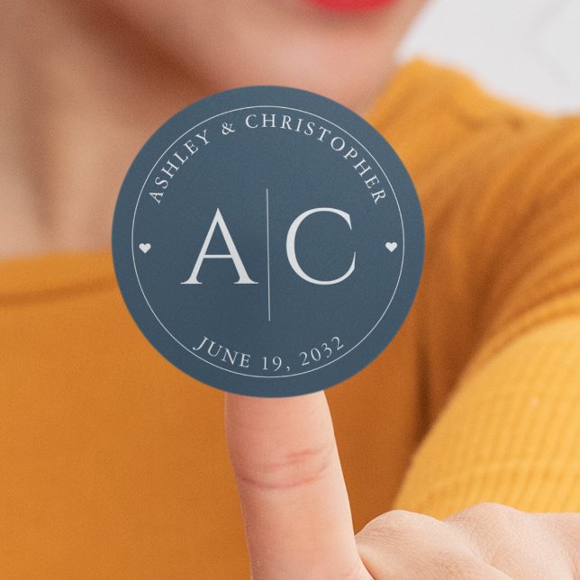 Sticker Rond Élégant Mariage bleu marine moderne (Créateur téléchargé)