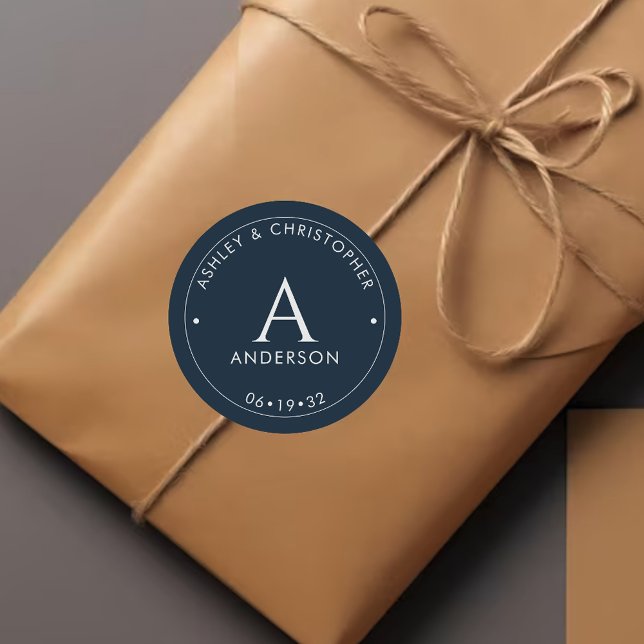 Sticker Rond Élégant Mariage bleu marine moderne (Créateur téléchargé)