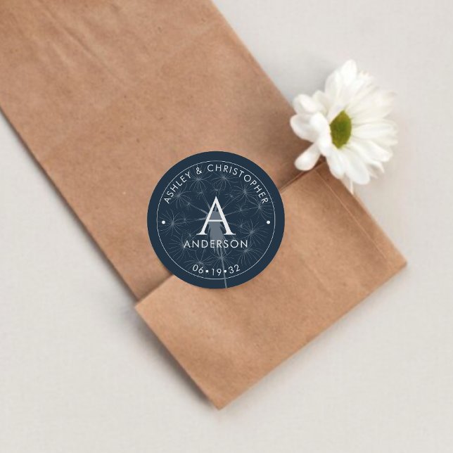 Sticker Rond Élégant Mariage bleu marine moderne (Créateur téléchargé)