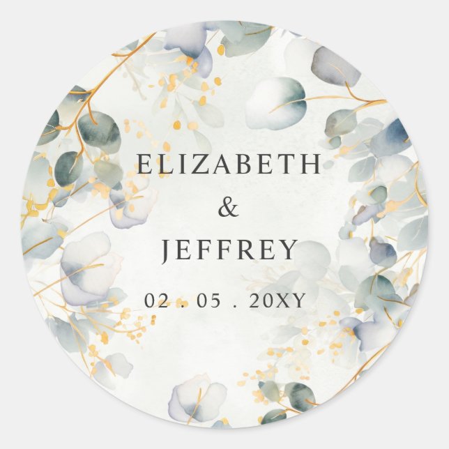 Sticker Rond Élégant Mariage Bohème Verdure Eucalyptus (Devant)