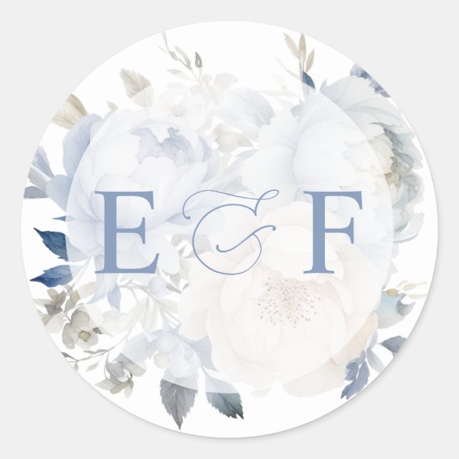 Sticker Rond Élégant Mariage botanique moderne Dusty Blue Flora (Devant)