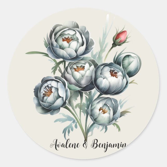 Sticker Rond Elégant mariage Bouquet vert et gris (Devant)