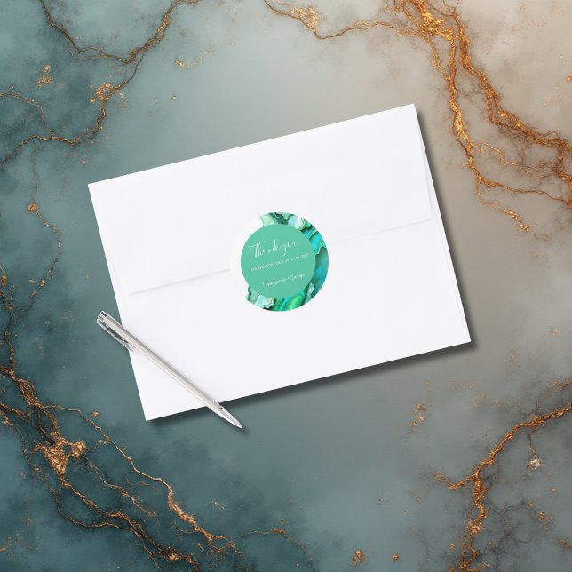 Sticker Rond Elégant Mariage couleur marbre Turquoise Emerald (Créateur téléchargé)