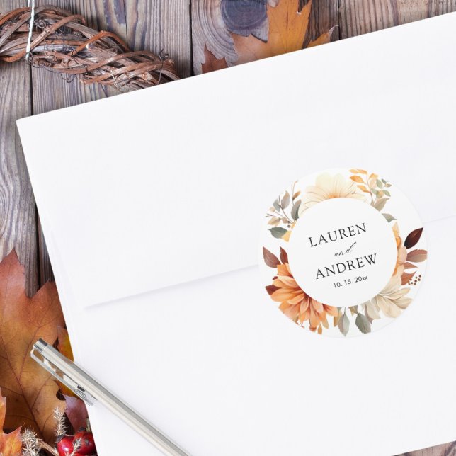 Sticker Rond Elégant Mariage d'aquarelle d'automne (Créateur téléchargé)