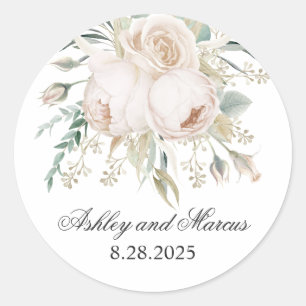 Sticker Rond Elégant Mariage d'aquarelle Roses blanches