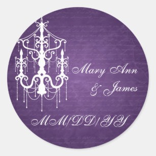 Sticker Rond Elégant Mariage Date Chandelier violet