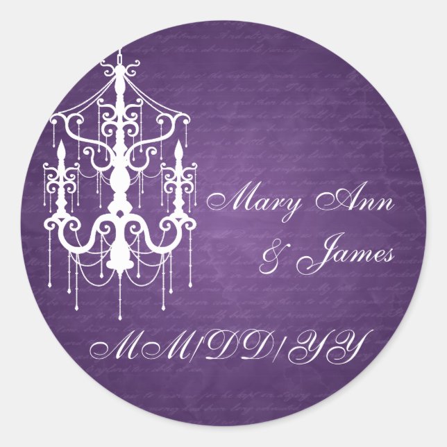 Sticker Rond Elégant Mariage Date Chandelier violet (Devant)