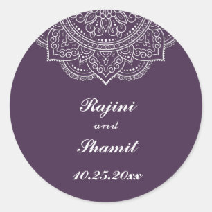 Sticker Rond Élégant Mariage d'aubergine blanche indienne Paisl