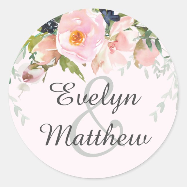 Sticker Rond Élégant Mariage de bouquet floral rose pâle (Devant)