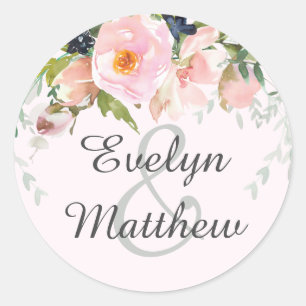 Sticker Rond Élégant Mariage de bouquet floral rose pâle