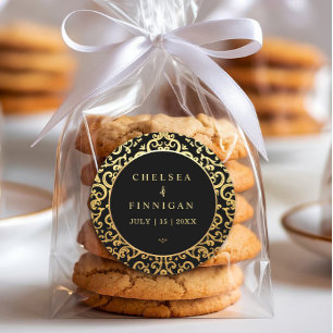 Sticker Rond Élégant Mariage de cadre or