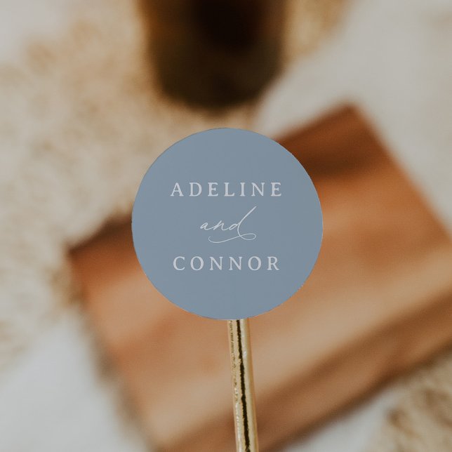 Sticker Rond Élégant Mariage de calligraphie bleu Dusty (Créateur téléchargé)