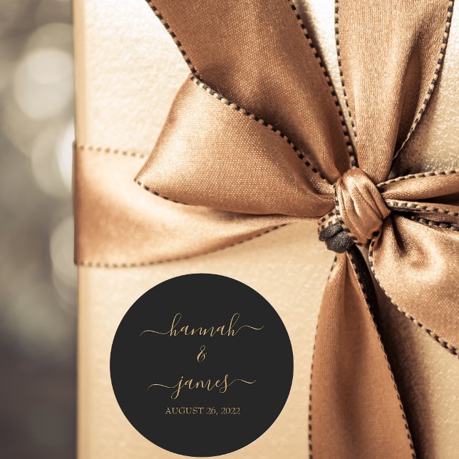 Sticker Rond Élégant Mariage de calligraphie en or noir (Créateur téléchargé)